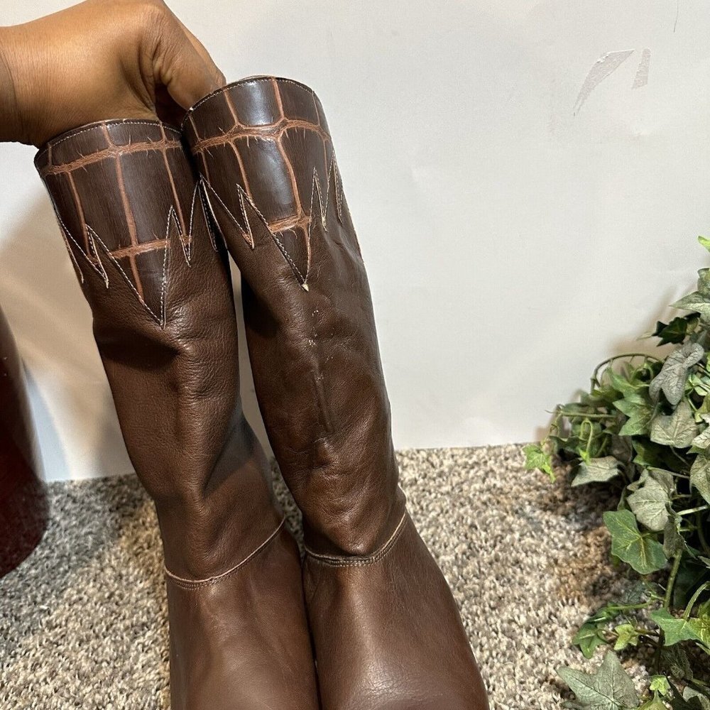 Capezio Vintage Knee High Cowboy Western Boots Size 5 Made In USA Brown Leather - Picture 4 of 11